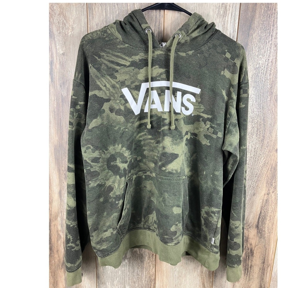 Vans Mens Medium Olive Green Digital Camo Tie Dye Logo Pullover Hoodie Skater